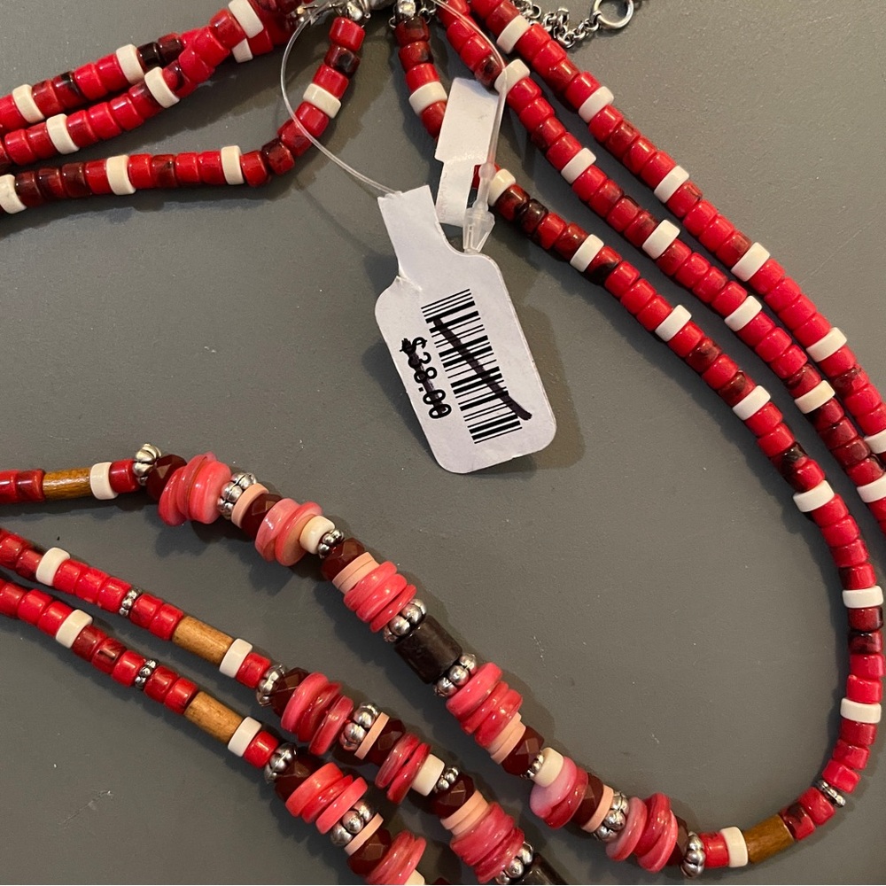 Free People red multi strand beaded layered necklace, NWT - Picture 3 of 12
